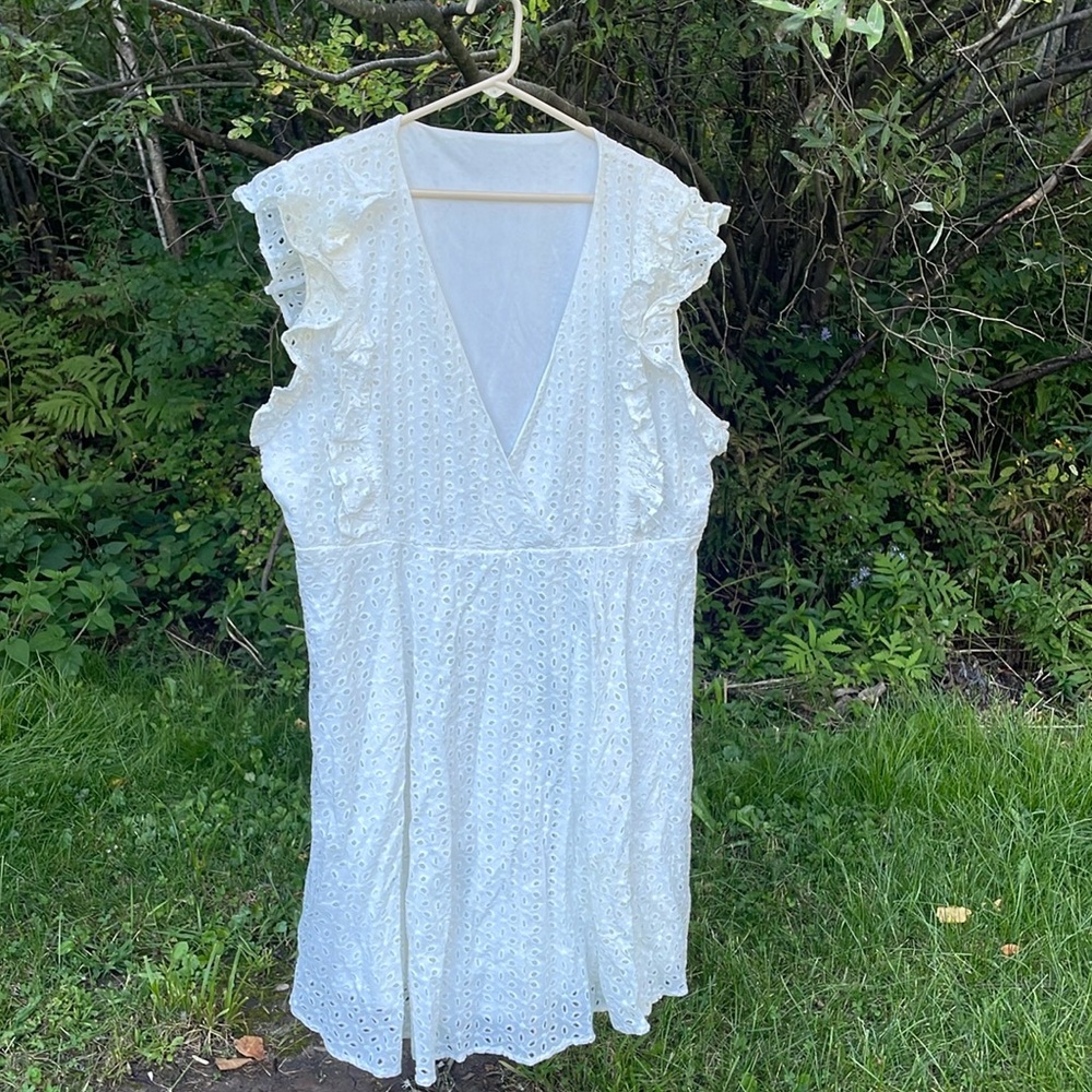 Plus size ruffled dress with eyelets